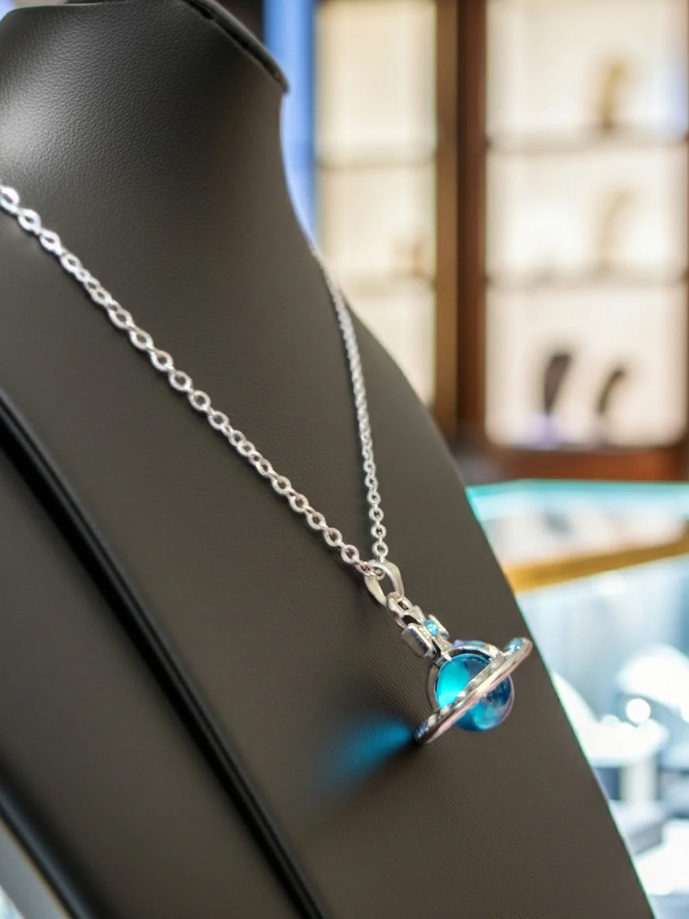 Vivienne Westwood Silver Pendant Necklace with Turquoise Blue Orb - Picture 6 of 7